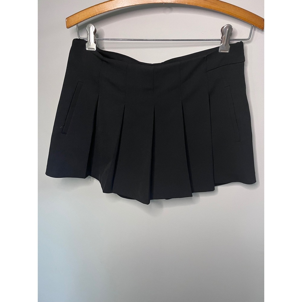 Black Pleated Mini Skort Side Zip Front Pockets Preppy Schoolgirl Style Size Med